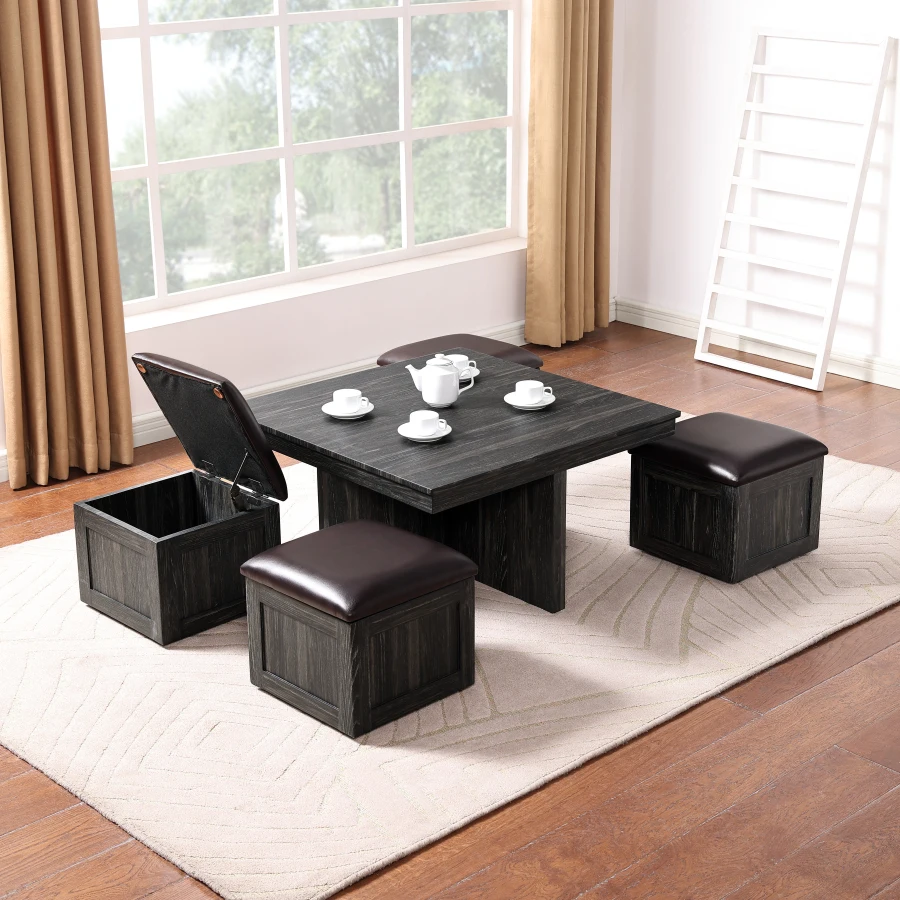 Coffee table with 4 storage stools best sale