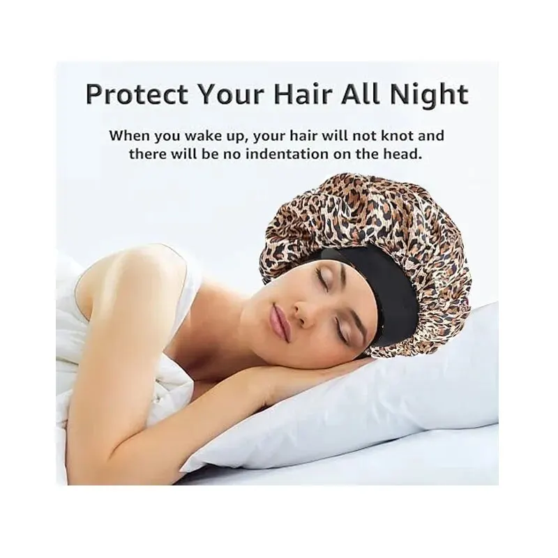 Satin Bonnet Large Elastic Wide Soft Band Colorful Silk for Curly Hair Care Beauty Makeup for Women