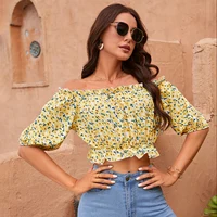 Dominique Floral Lantern Sleeve Off-Shoulder Crop Top 5