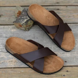 Men's Minimalist Footwear Collection with Flat Heel and Wooden Slip - Ons - 45 (Chocolate)