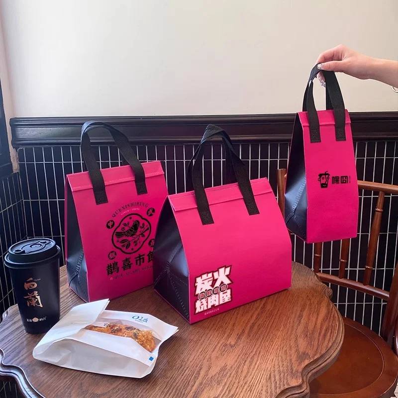 10pcs Pink Non-Woven Insulated Tote Bags – Reusable Fabric Pouches for Food, Drinks, Lu... - SKU NITB1559 - UGI Packaging