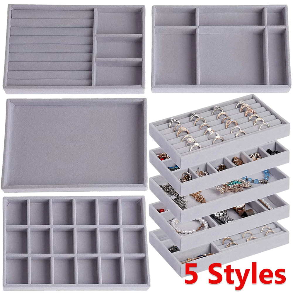 Stackable Velvet Jewelry Box Drawer Storage Display Tray Drawer Jewelry Holder for Ring Earrings Bracelet Jewelry Organizer Box