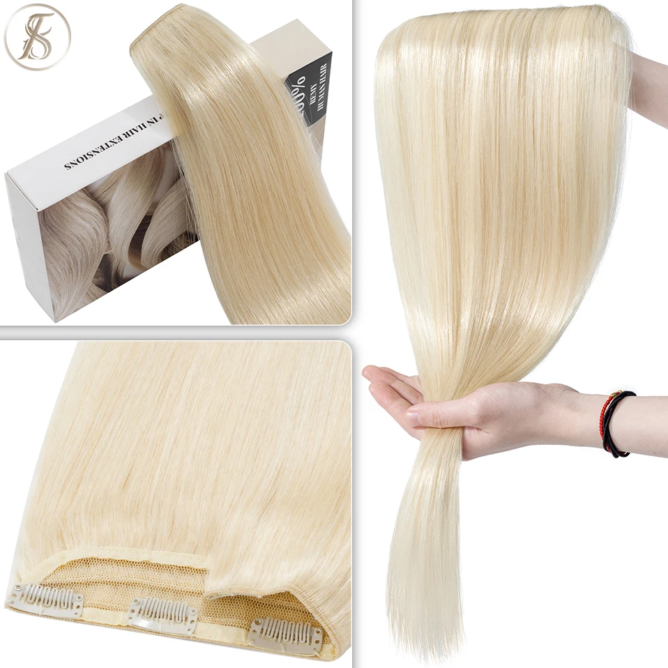 TESS Clip In Human Hair Extensions One Piece 5 Clips 3/4 Full Head Hairpiece For Women Clip In Natural Hair Extensions 10"-24"