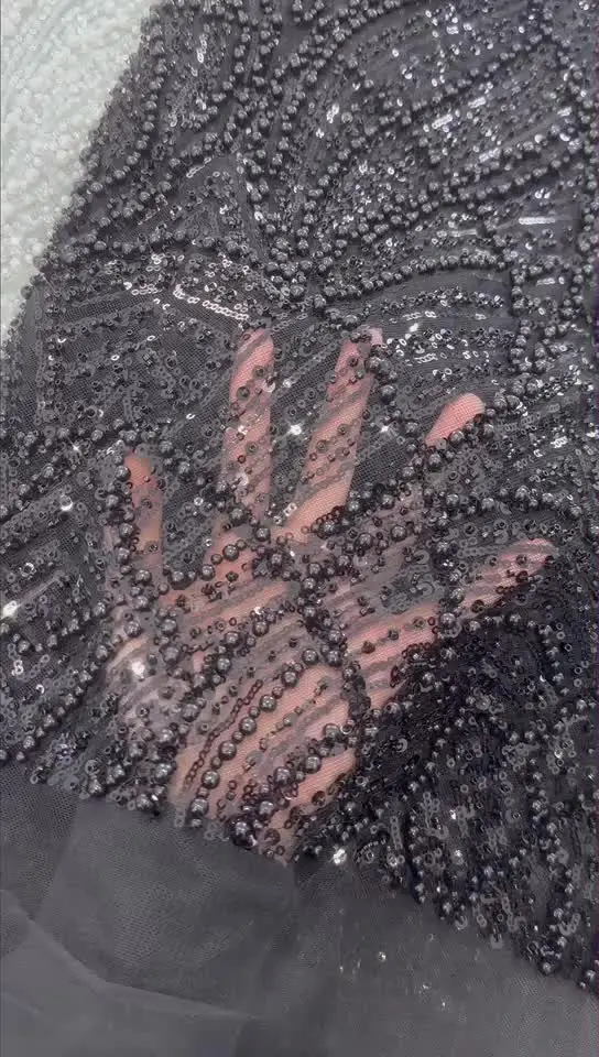 Африканское кружево с бисером желтый 5 ярдов