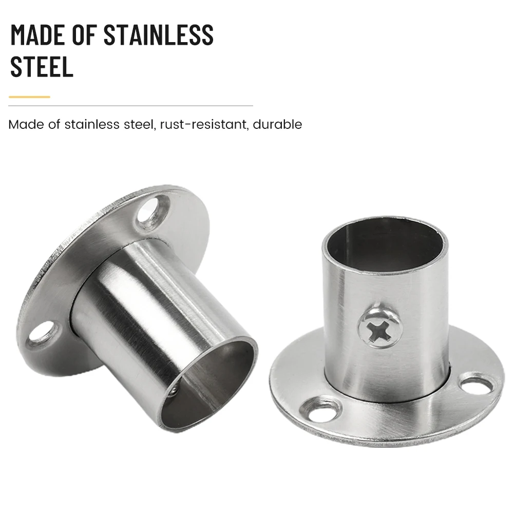 Description Picture 6 of itemStainless Steel Cabinet Clothes Closet Rod Bracket Holder Flange Socket 2 Pcs Tube Support Closet Bar Stand Wardrobe