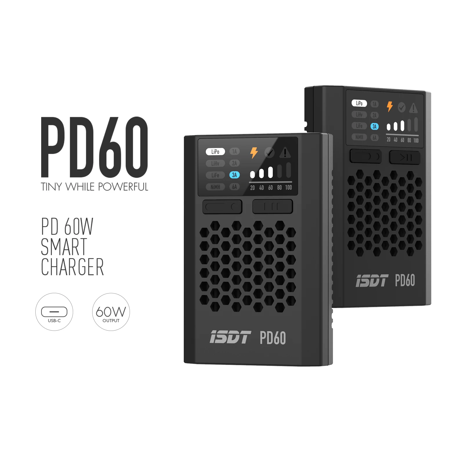 ISDT PD60 60W 6A Lipo Balance Charger, RC зарядное устройство с входом Type-C, портативное для 1-4S Lipo/Life/Lilon, 1-12S LiHv/Pb/NiMH