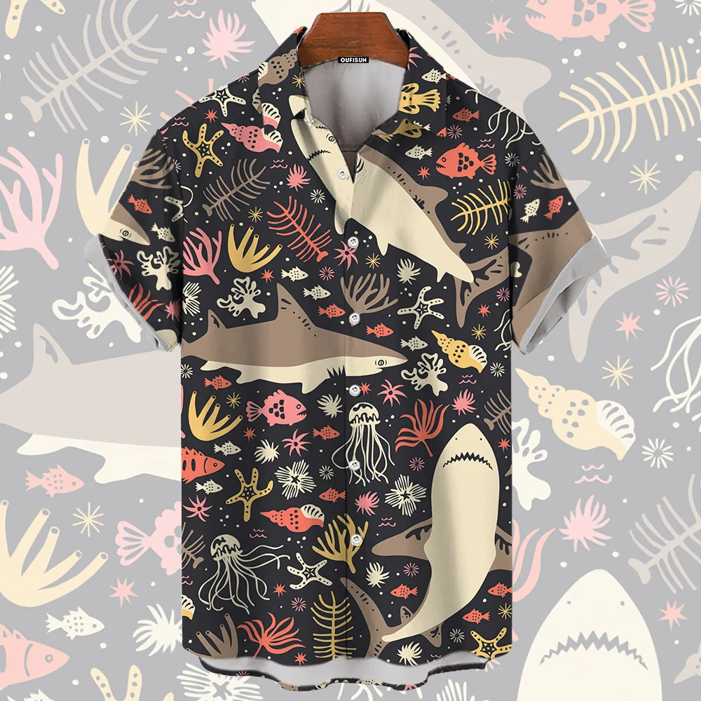 

Hawaiian Shirt For Men Aquatic Creatures 3d Print Lepal Shirt Outdoor Casual Buttons Clothing Oversized Men's Shirt Blouses