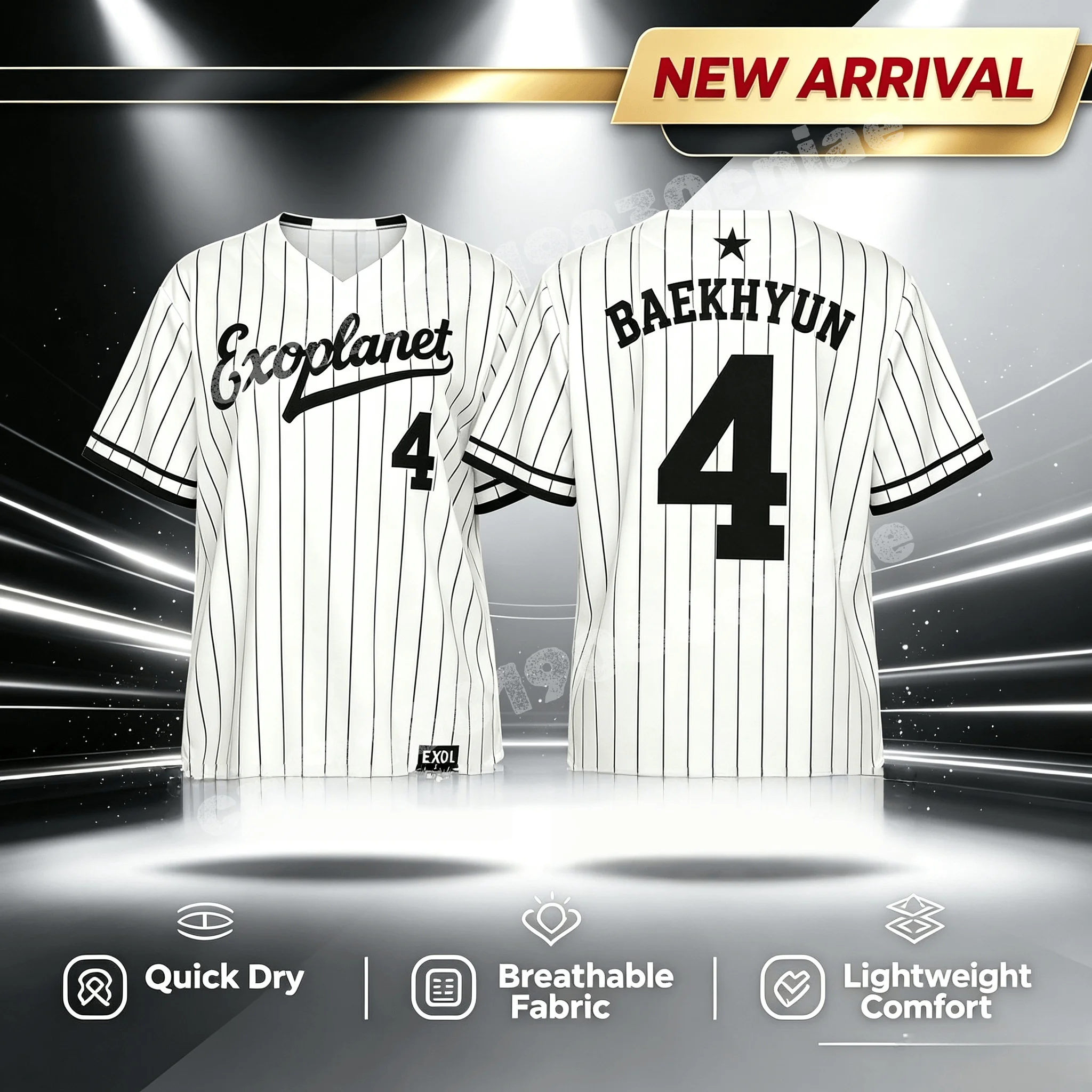 Vintage Stripe EXO EXOPLANET Baekhyun 4 Baseball-Trikot, atmungsaktives Sport-Top, passend für die ganze Familie, Konzert-T-Shirt für Eltern und Kinder, schnell trocknend