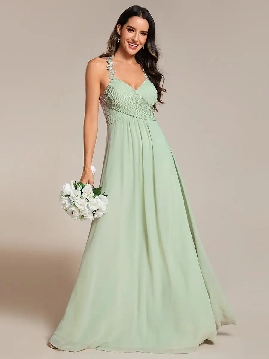 Elegante Avondjurken Halter Hals Backless Cross Strap Mouwloos 2024 Altijd Mooi Van Chiffon Mintgroene Bruidsmeisje Jurk