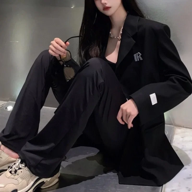 2023New Chic Designer Office Ladies Coats  Luxury Brands Black Blazer Women Long Sleeve Spring Autumn Jacket Slim Korean Fashion