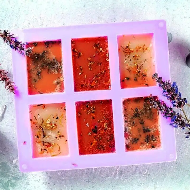 6 Grids Rectangle Silicone Soap Making Molds DIY Cake Bakeware Mold Soap Silicone Cake Mold Handmade Cold Soap Molds Tools Gifts