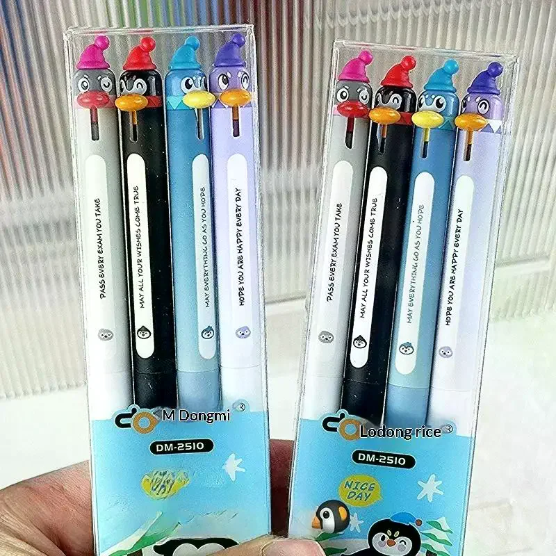 4Pcs 0.5mm 블랙 파인 포인트 개폐식 빠른 건조 부드러운 쓰기 펜 크리 에이 티브 펭귄 디자인 젤 펜 편지지