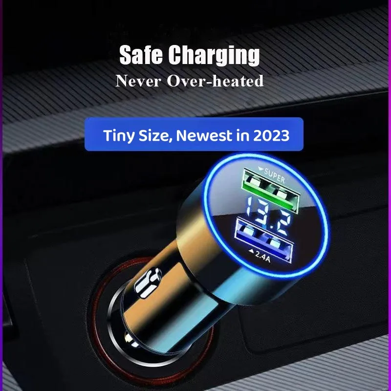 120W Dual USB Car Chargers Fast Charging Adapter With Digital Display Heat Resistance For iphone 14 13 Samsung Huawei In car