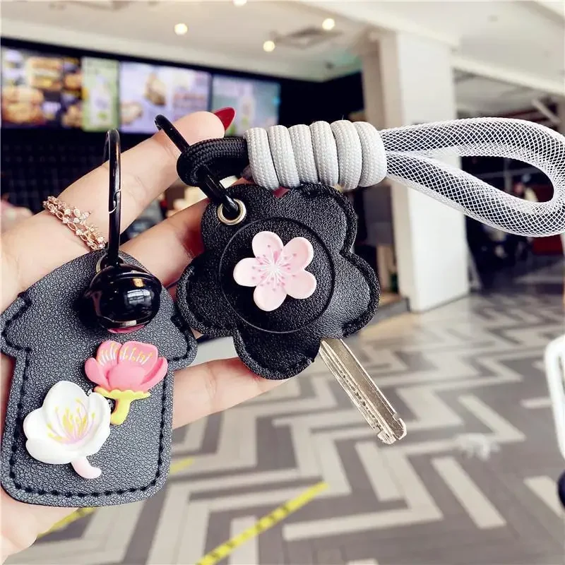 Hot Kawaii Flower Key Cover Cap Key Accessories Leather Access Card Elevator Card Holder Chain for Girl Women Trinket