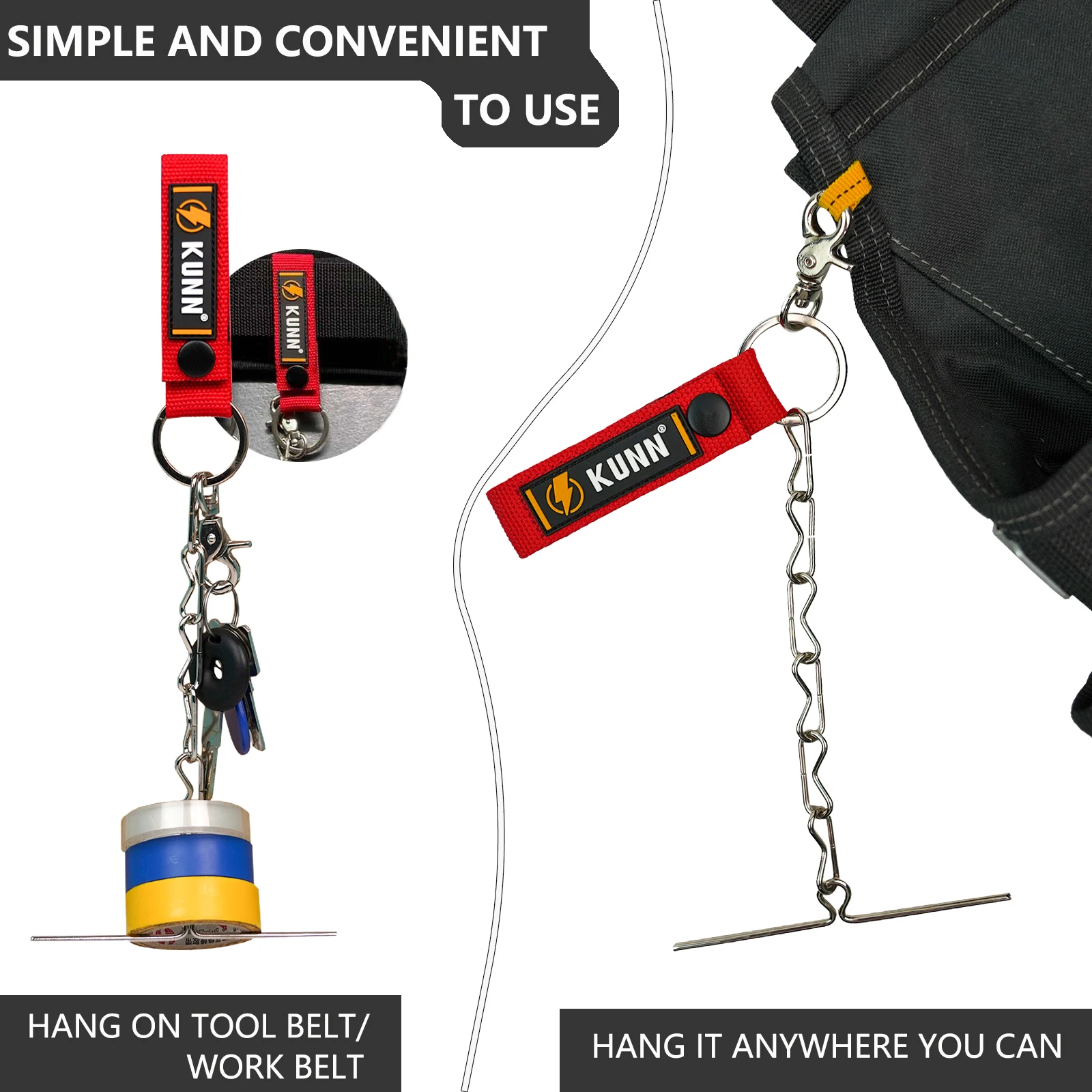 KUNN Elektrikerbandhalter, Dual-Use-Thong, verbesserte Schnellhalterkette für Werkzeuggürtel mit Schlüsselring, Schnappverschluss und Knopf – Detail 5