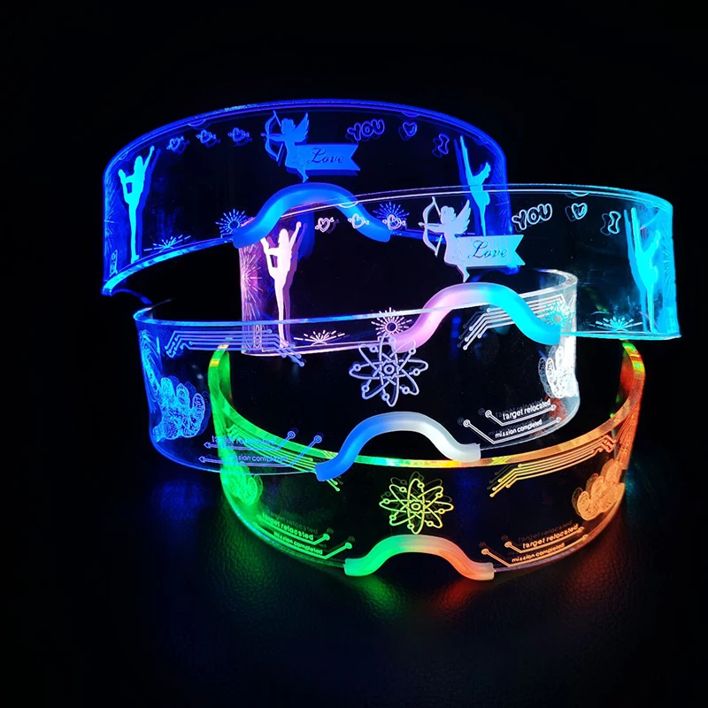 LED-Technologie-Brille, cooles Konzert, DJ-Zubehör, bunte leuchtende futuristische transparente Brille, bunte Roboter-Stern-LED-Brille – Detail 3