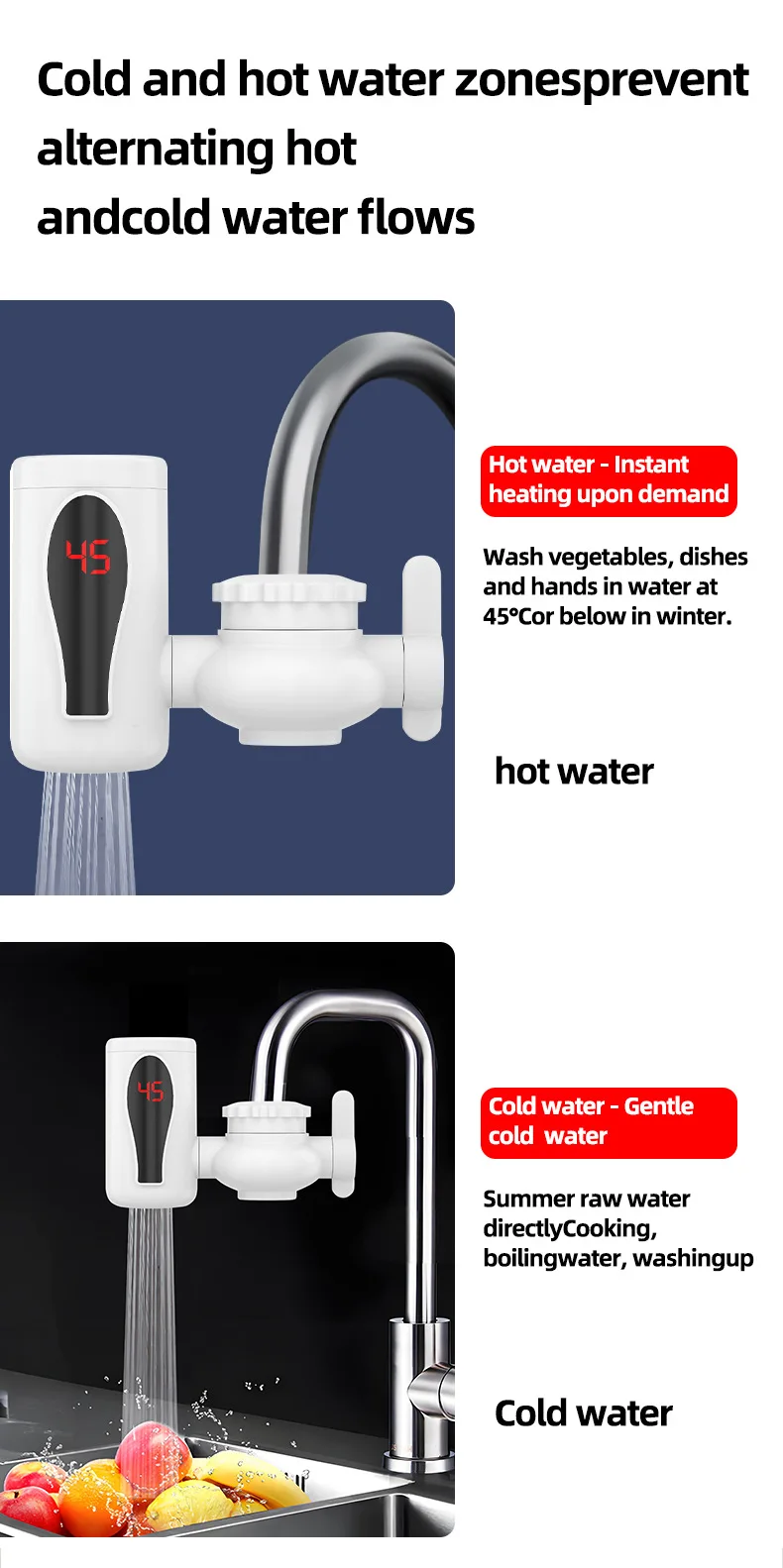Instant Electric Hot Water Faucet with Digital Display, Rapid Heating Tap for Ki