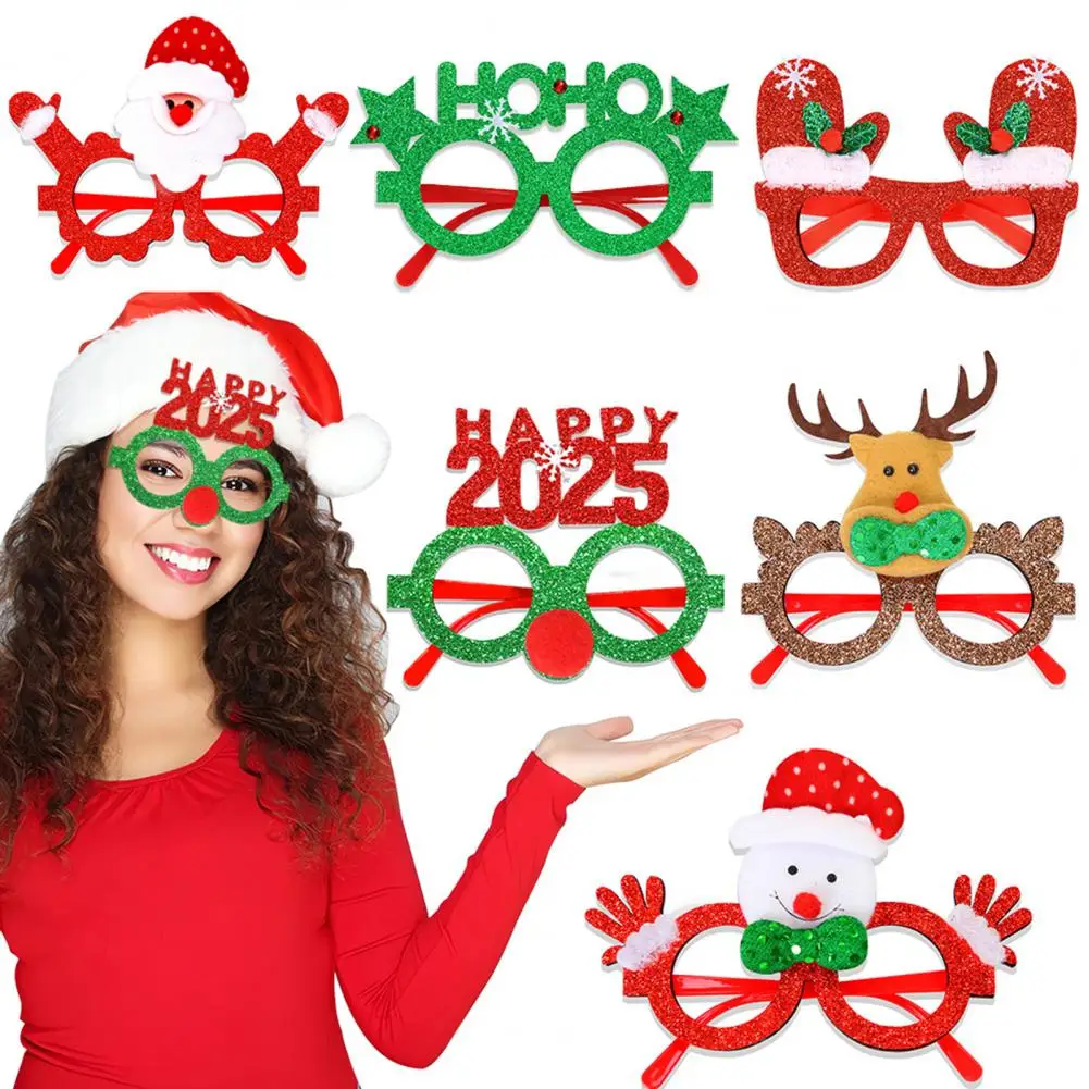 Festive Costume Glasses Christmas Party Favors Glitter Glasses Santa Glove Frame Holiday Photo Props Festive for Costume