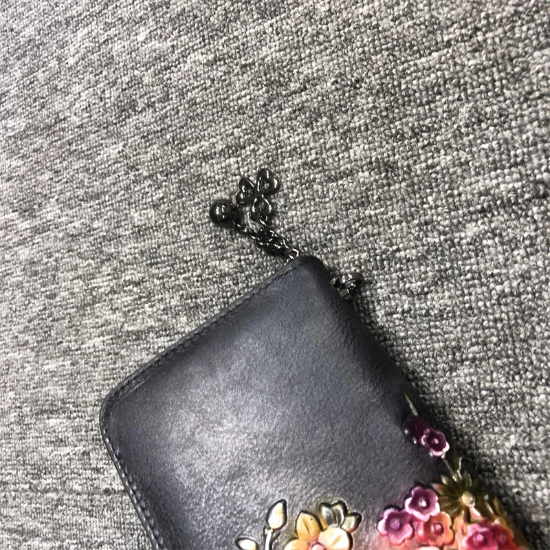 Vintage Echtes Kuh Leder Geldbörse Frauen Floral Damen Brieftasche Echtes Leder Geldbörse Lange Karte Halter Clutch Tasche – Detail 13