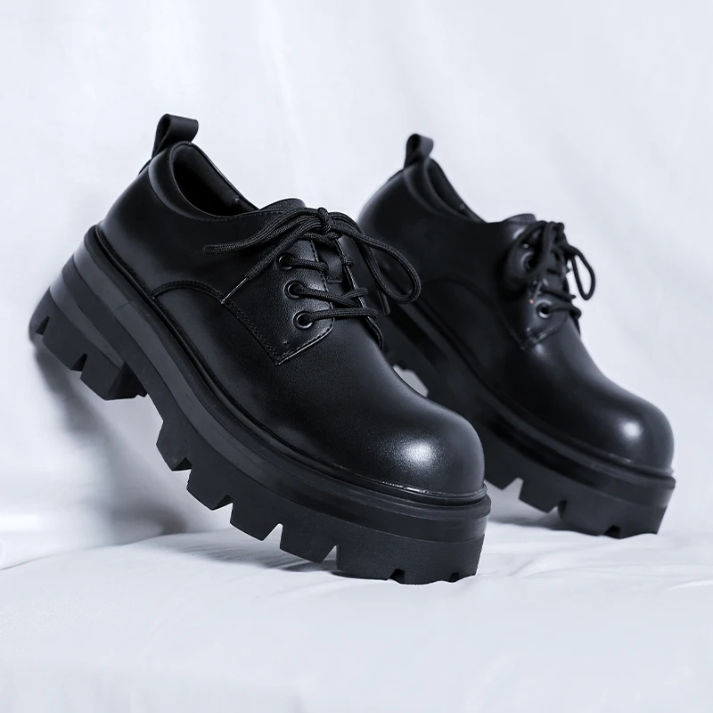 Leather Shoes Autumn Streetwear Fashion Business Casual Thick Platform Increase 8CM Leather Wedding Shoes Harajuku Korean Fashion Shoes