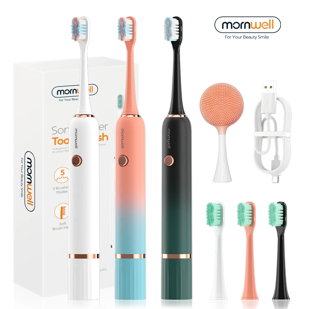 Mornwell Sonic Electric Toothbrush T33 Adult Timer Brush 5 Modes Usb