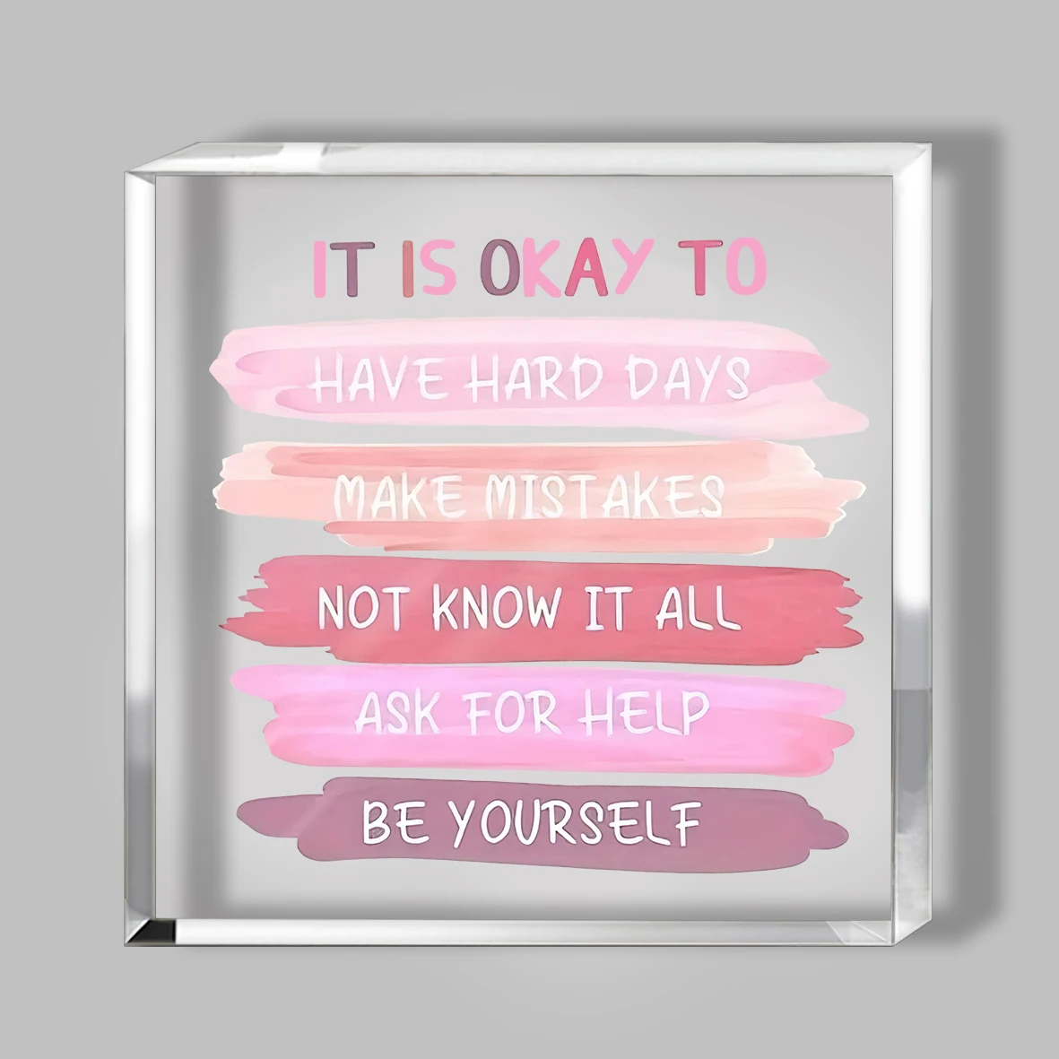 1pcClear Freestanding Quote Sign, Pink Brushstroke Affirmations For Desk, Study Or Counseling Room | Home Decor, Teacher Gifts, 2