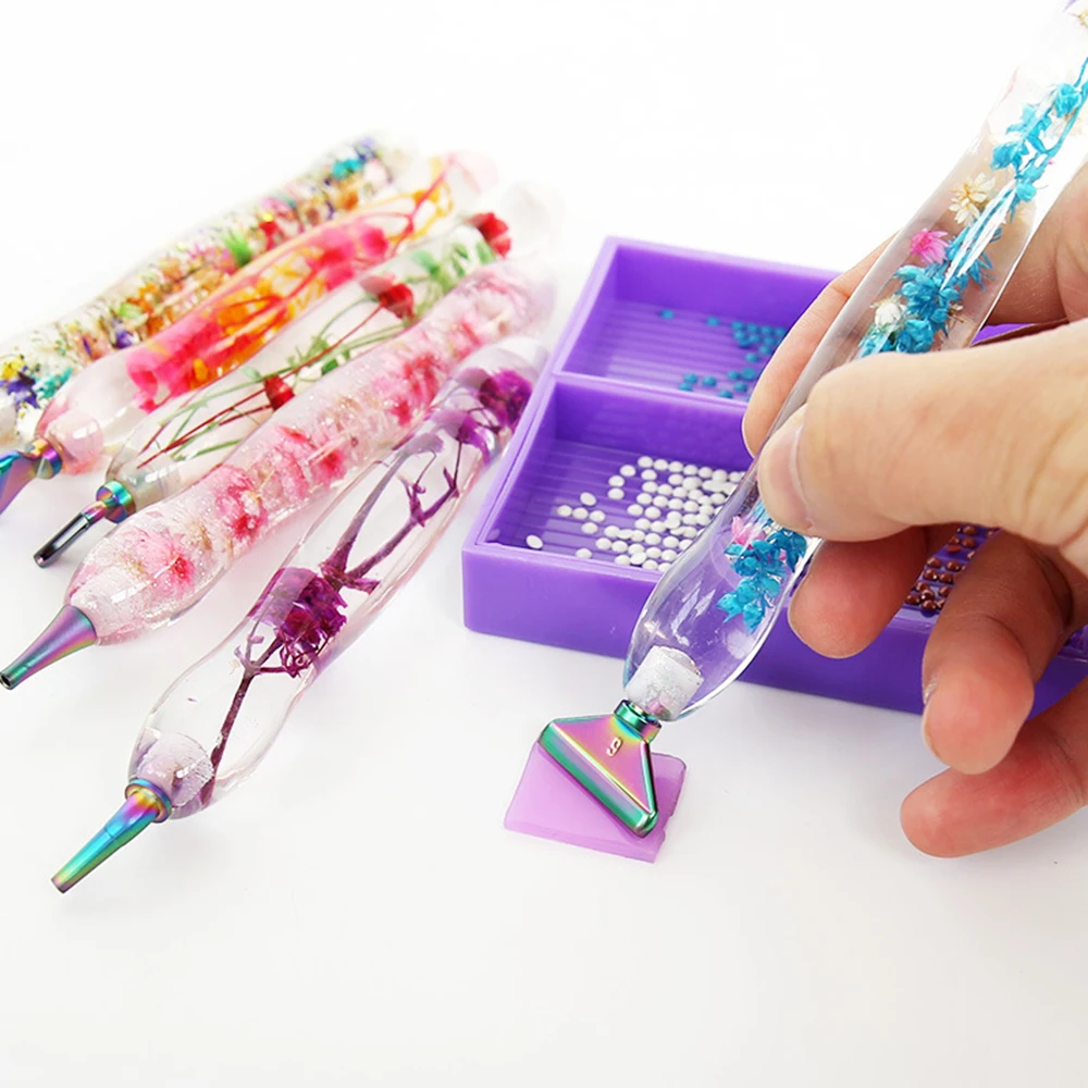 Ergonomischer Blumen-Diamant-Malstift aus Kunstharz, Diamant-Malwerkzeug und Zubehör, Punktbohrstift mit Stiftköpfen aus Metall – Detail 9