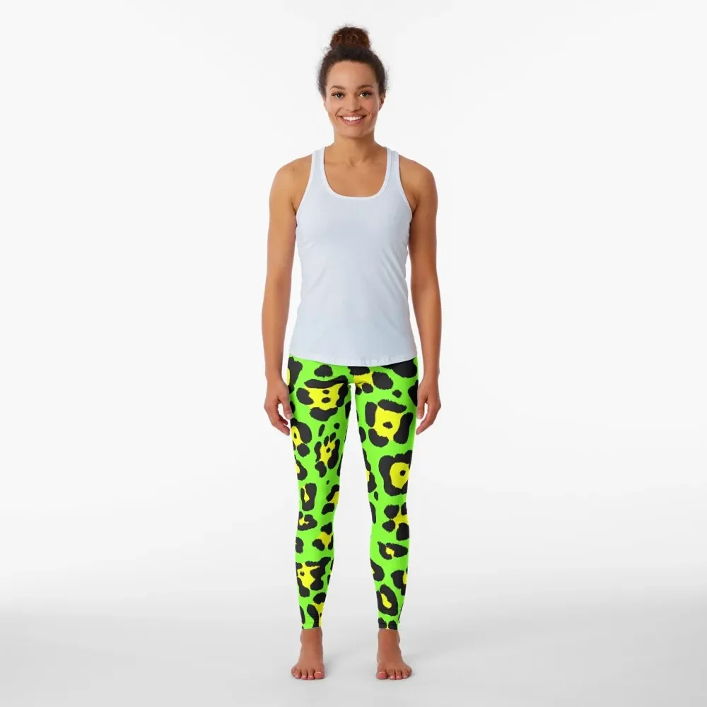 Неоновые зеленые леопардовые леггинсы с принтом, комплект для фитнеса, спортивные штаны, женская спортивная одежда, штаны для бега, женские леггинсы