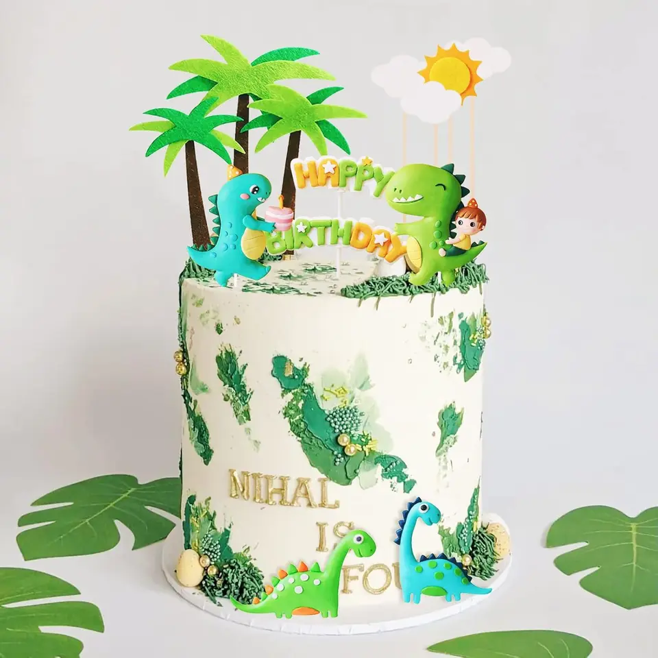 Dinosaurier Tortendeko Set – 16-teilig Mit 3D-Figuren, Vulkan & 'Happy Birthday' Auflegern Für Dino-Party