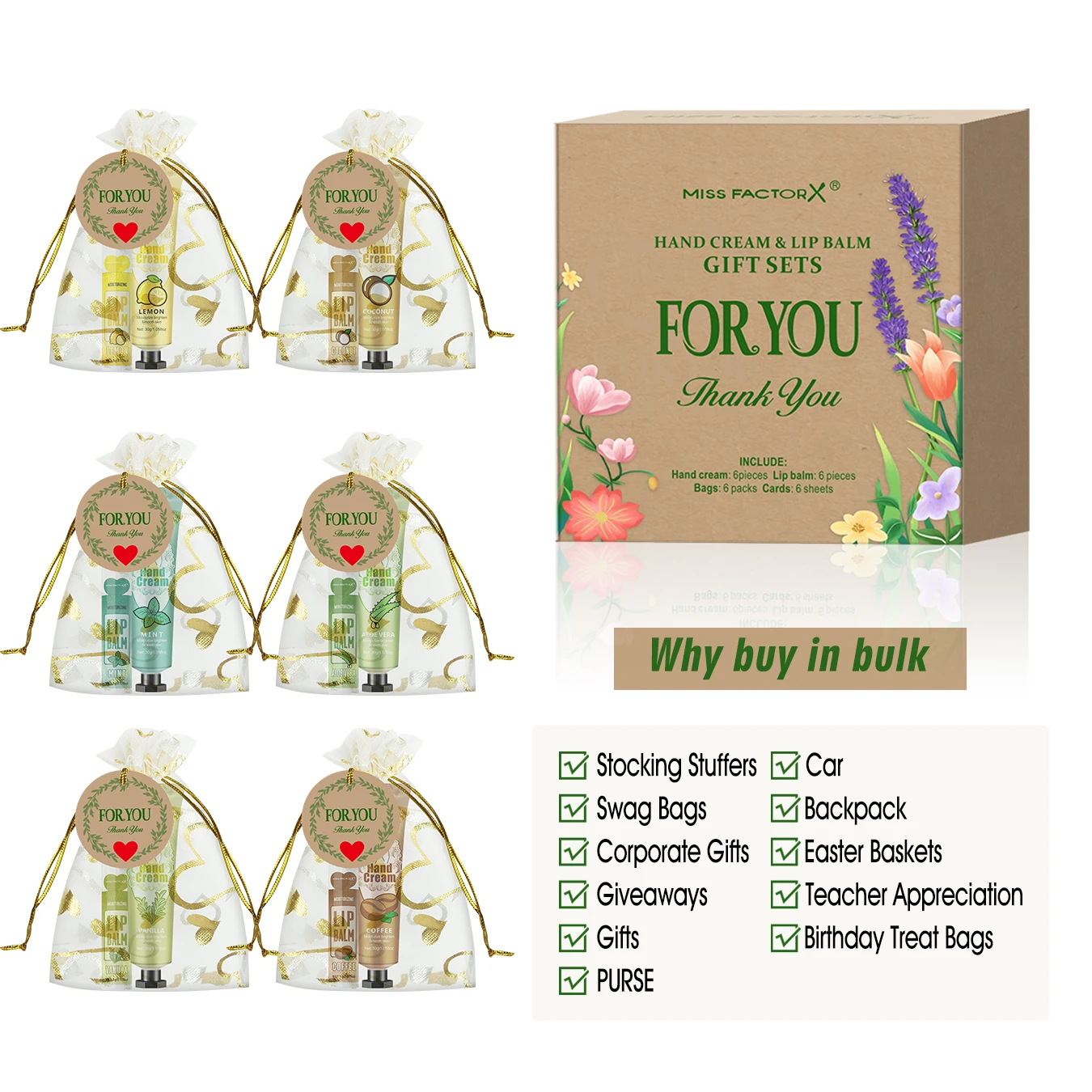 Elegant Wedding Companion Gift Box: Hand Cream & Lip Balm Set with Love Thank You Card & Gauze Bag - Perfect Party Favor