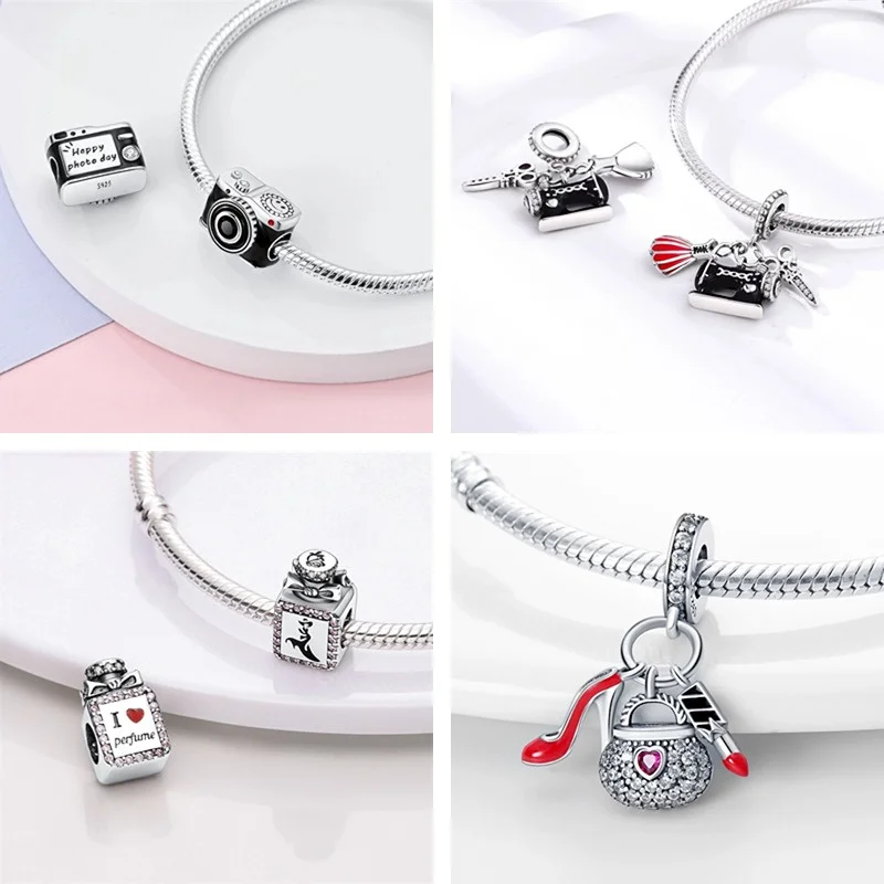 Sterling Silver Jewelry 925 Sterling Silver Wine And Wine Glass Pendant Suitable For Original PAnduora Bracelet DIY Women's Jewelry Making Gifts