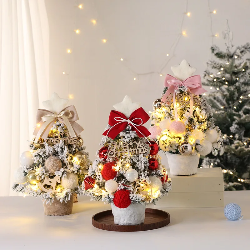 Christmas Tree DIY Set 35/45cm Xmas tree with LED Lights Tabletop Ornament for Navidad Party Pine Flocked Snow Tree Decora Gift