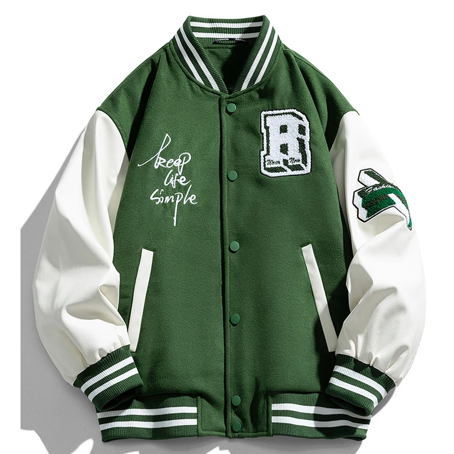 Winter Down Jackets Men Baseball Jacket Letter Embroidery Design Varsity Jacket Coat Male Sleeve Patchwork Coats