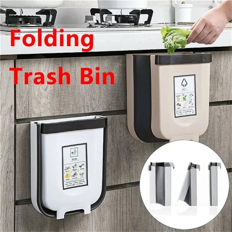 Folding Waste Bin Kitchen Cabinet Door Hanging Trash Bin Wall Mounted