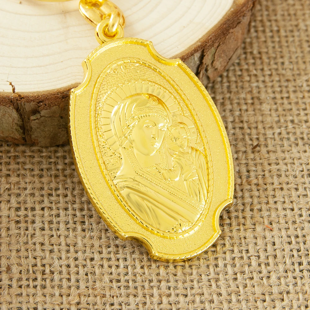 Description Picture 5 of itemHT Orthodox Religious Gift Catholic Church Souvenir Keychain Gold Plated Virgin Mary Statue Prayer Alloy Keychain