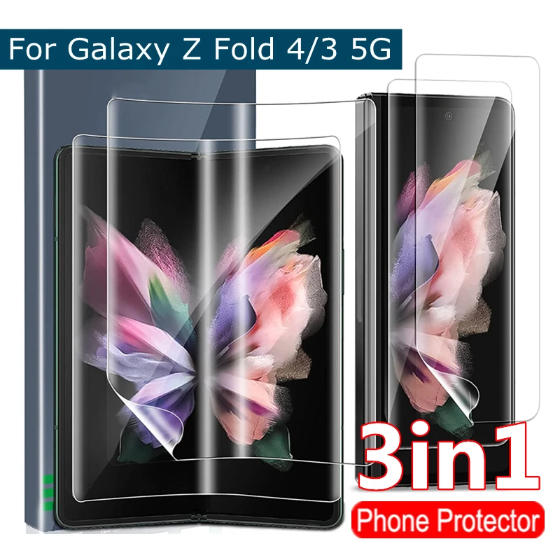 3in1 For Samsung Galaxy Z Fold 3 Full Coverage Hydrogel Soft Hd Screen Protector Outside Inside
