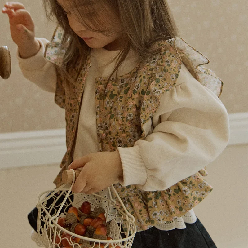 Children Vest Autumn New Korean Children's and Girls' Fragmented Flower Lingge Short Vest boys vest