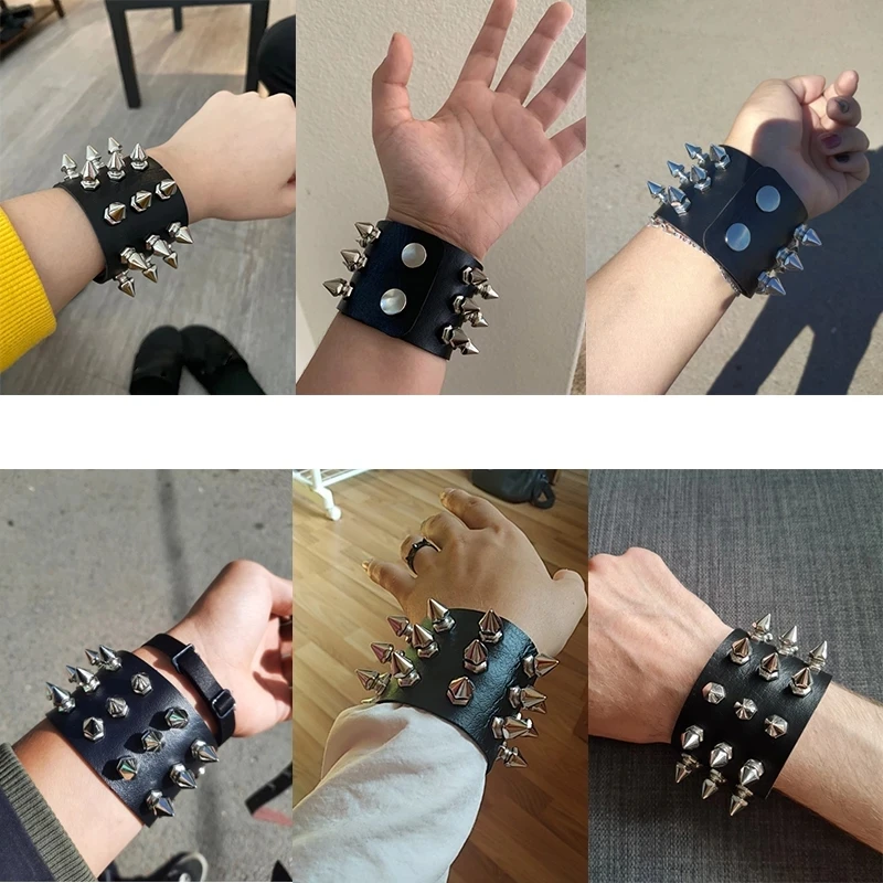 Goth Punk Bracelet Leather Wristband Metal Studded - Spike Rivets Cuff  Bangle US | eBay