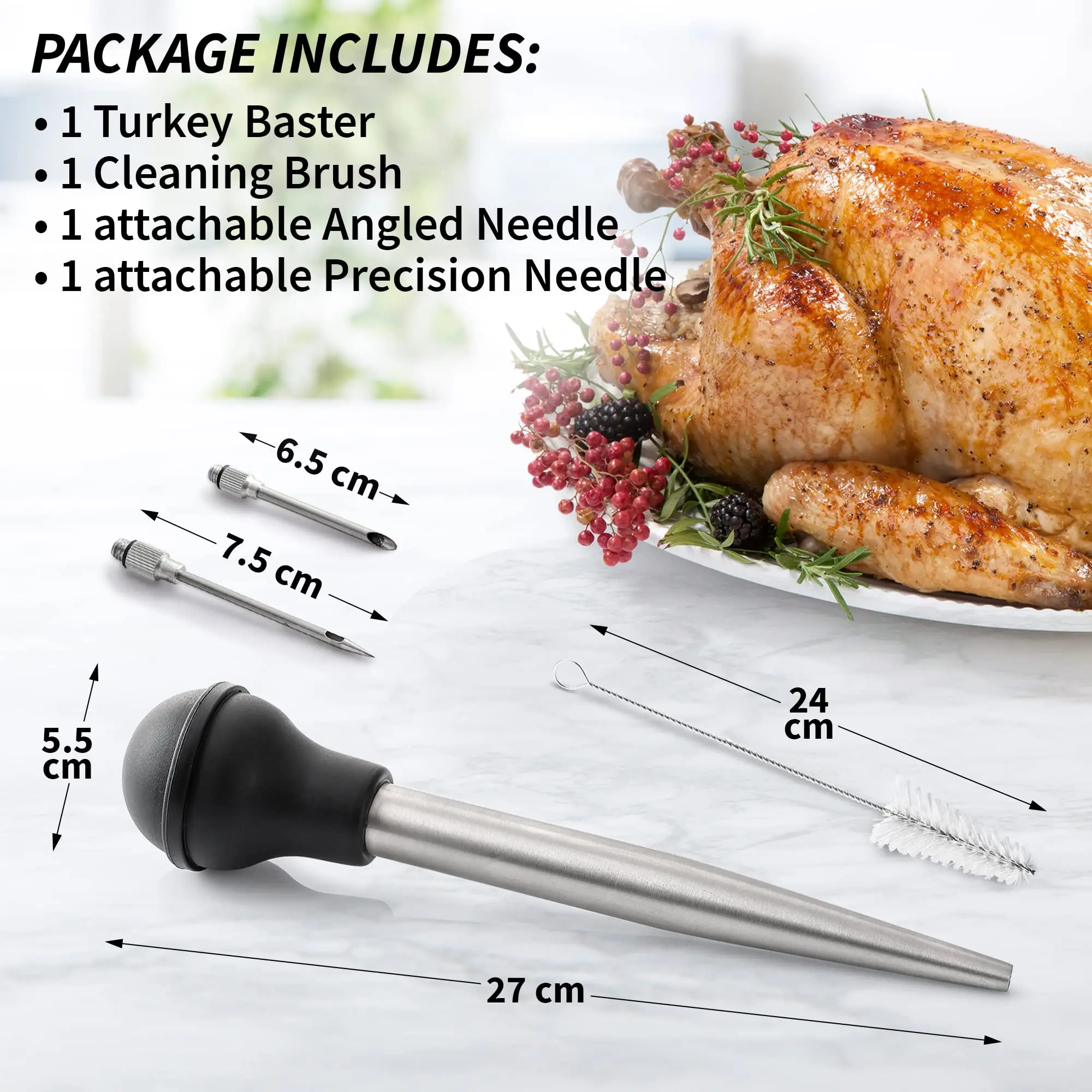 1 Set, Turkey Baster, Multipurpose Kitchen Baster For Cooking Food, Metal  Syringe For Meat And BBQ, Condiment Bater Syringe With Detachable Needles