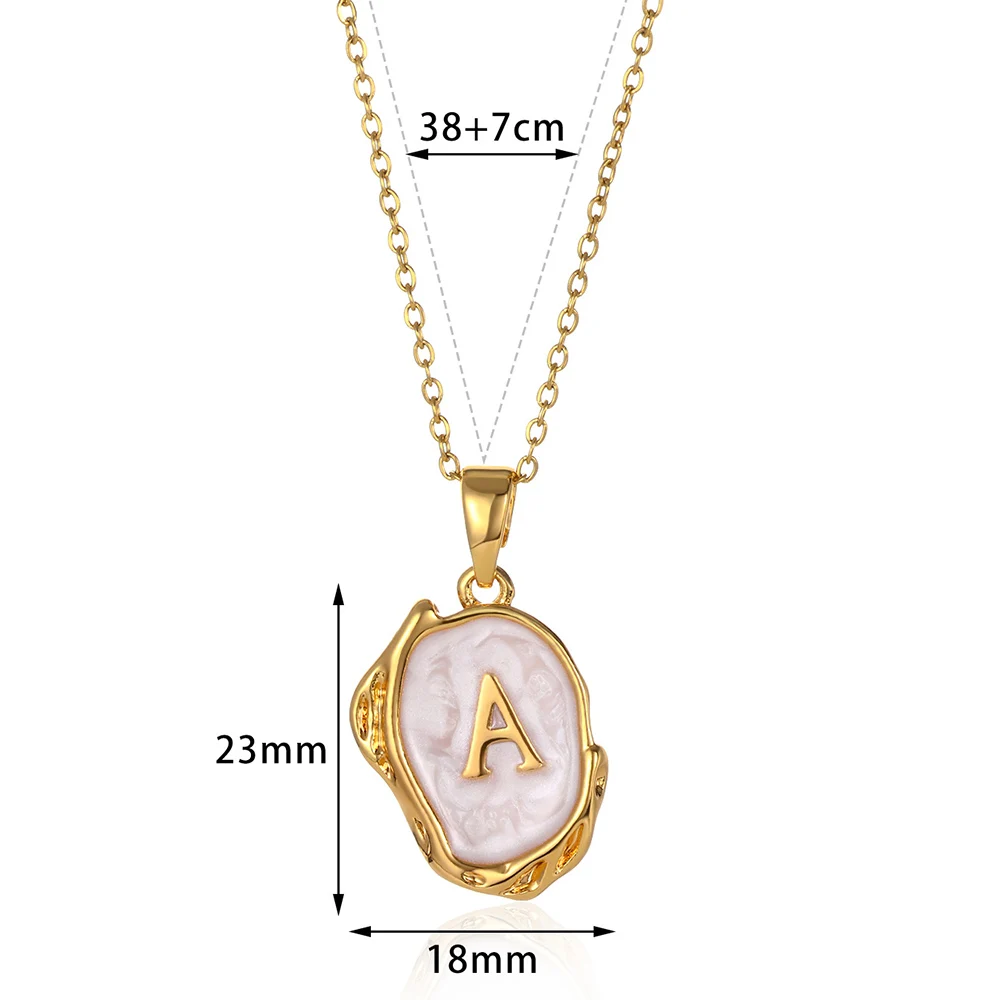 Women Jewelry Initial A-Z Letters Pendant Necklace Vintage Oil Dripping Shell