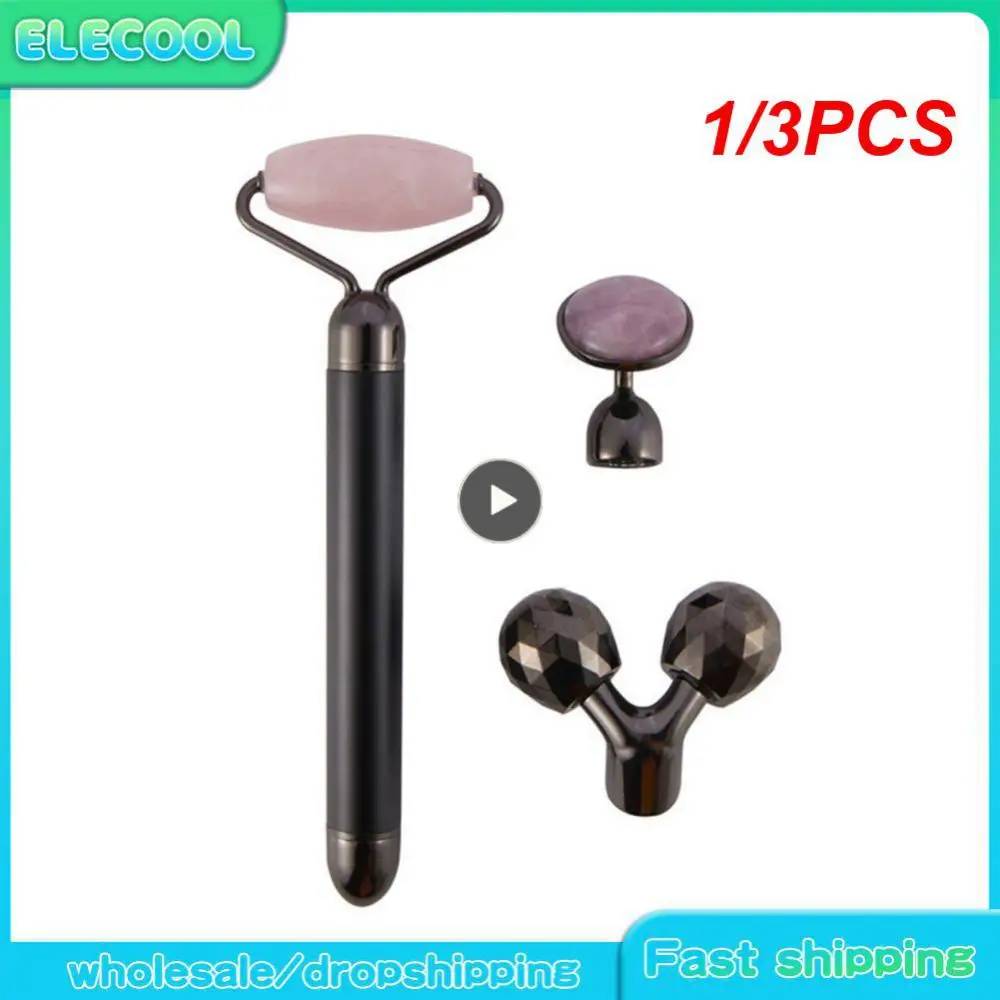 

1/3PCS Electric Rose Quartz Facial Massager Roller 4 In 1 Vibrating Quartz Roller Face Body Massage Tool Skin Care Face Lift