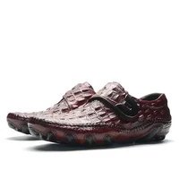 XEBOS Luxury Designer Original Brand Men Casual Shoes Soft Real Cow Leather Loafers Crocodile Pattern Embossed Velcro Monk Shoe 1