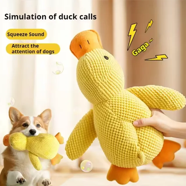 Hot dog sleeping with duck toys to relieve boredom of little yellow duck pet puppy interactive plush doll hug duck 4