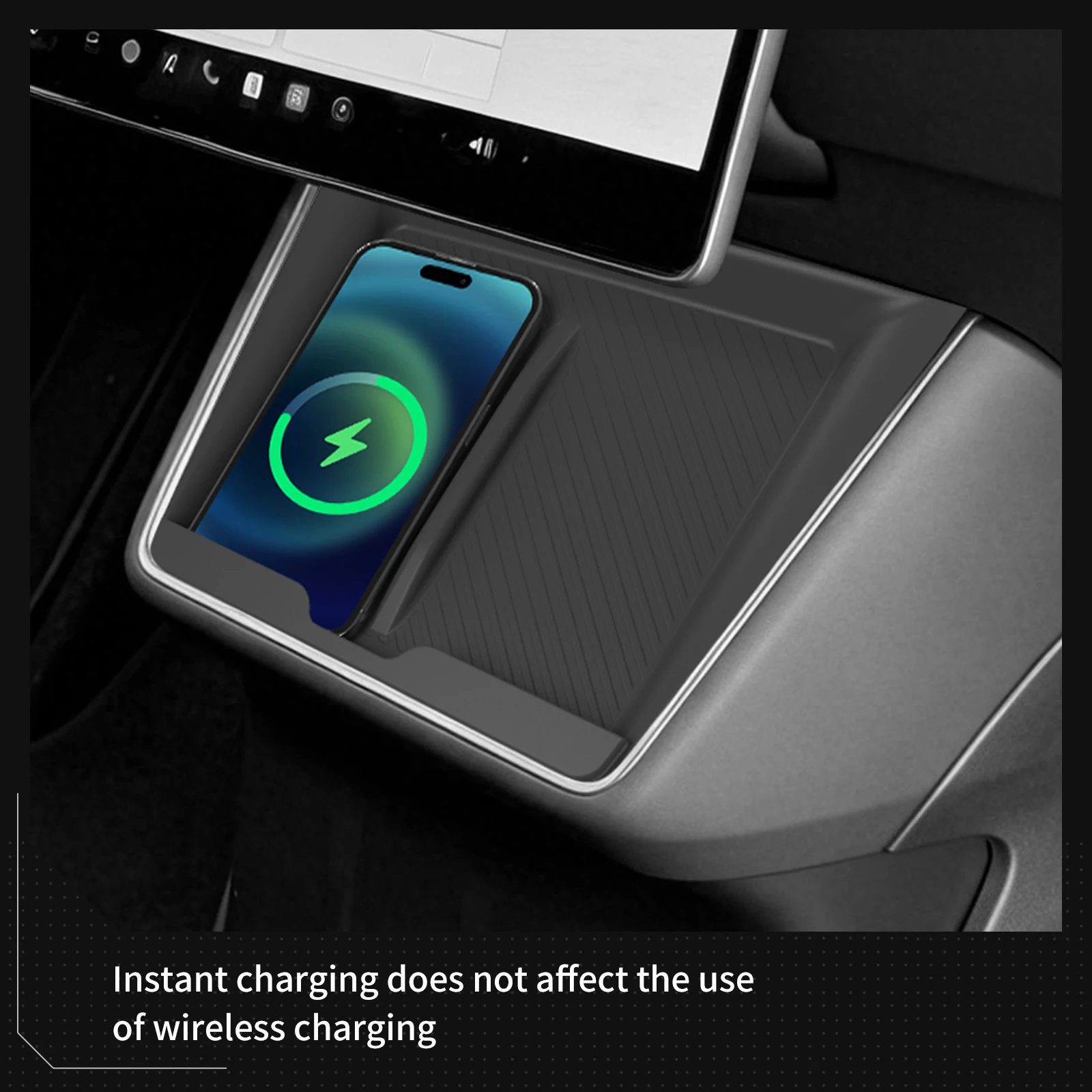 Smabee für Tesla Model Y Standard 2026 2025 Kabelloses Ladepad für die Mittelkonsole Rutschfeste Schutzmatte Silikon-Telefonzubehör – Detail 3