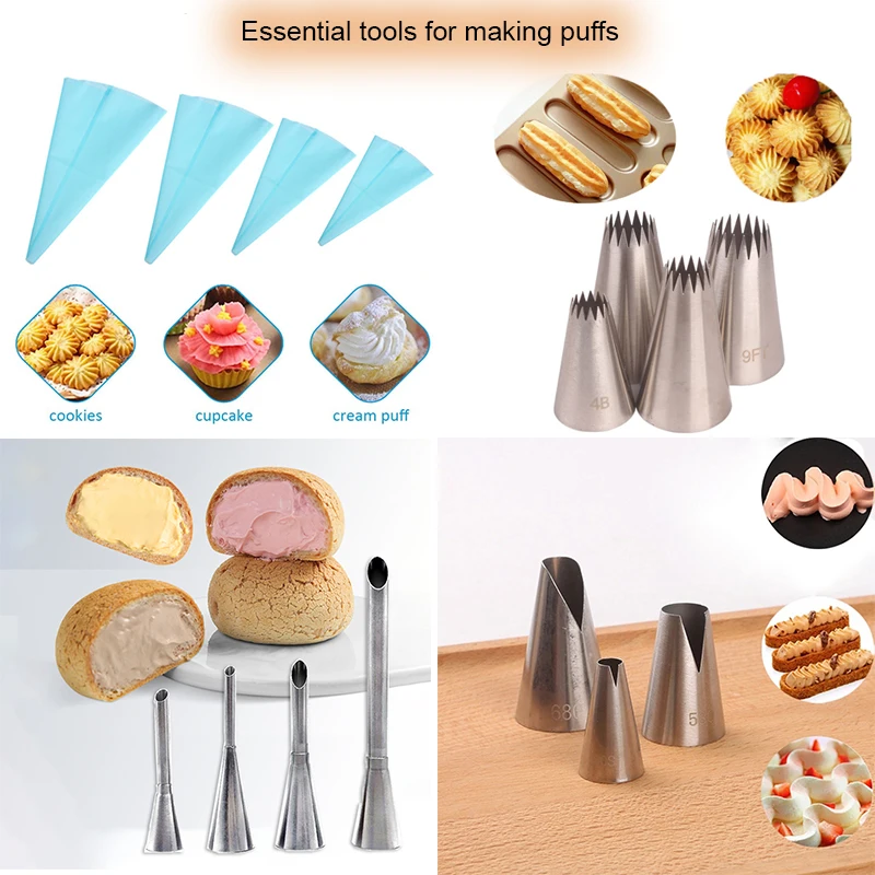 Cake Decorating Nozzle Set Puff Nozzles Cupcake Injector Pastry Syringe Cream Socket Icing Piping Tip Bag Cake Confectionery Equipment Kit Decorating Tools