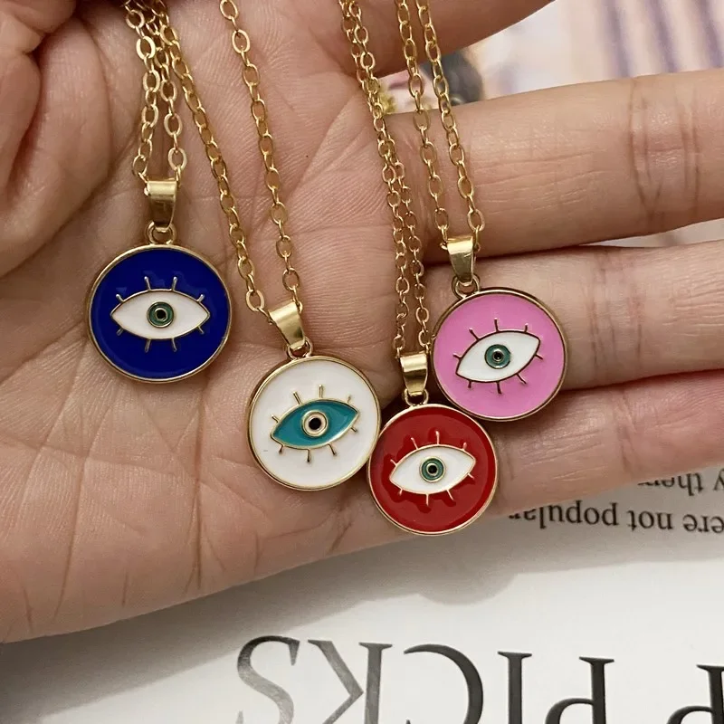 

*1PC Enamel Evil Eyes Pendant Necklace For Womens Jewelry Big Turkish Eye Chains Choker Necklaces Clavicel Chains Lucky Jewelry