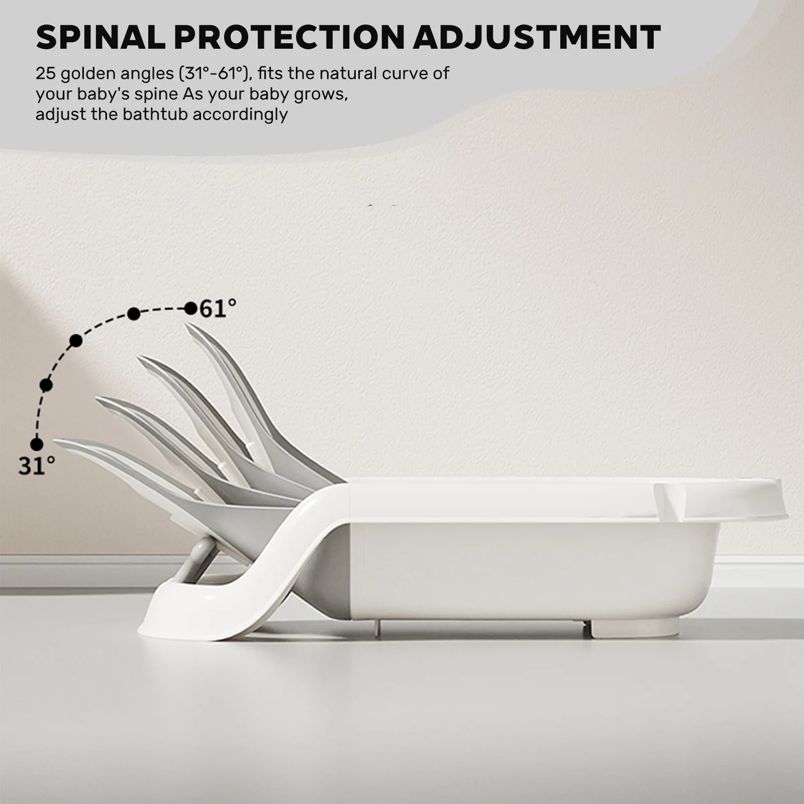 4-Stage Grow-with-Me Baby Bathtub with 25-Angle Spinal Protection Adjustment