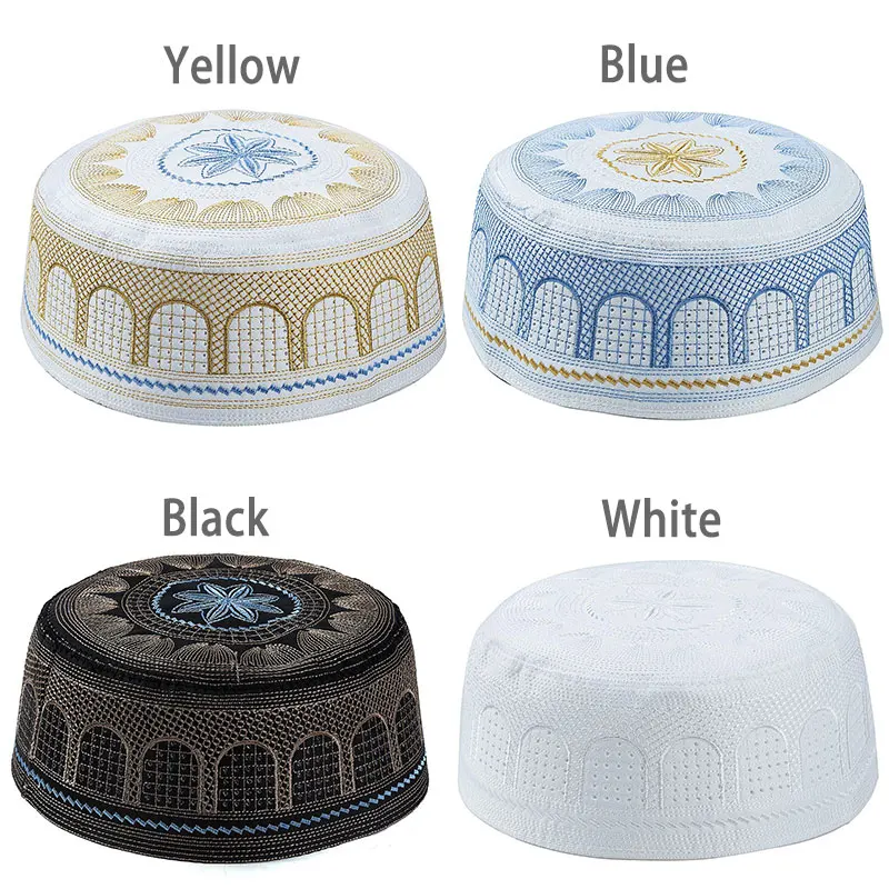 1 Pc Muslim Hats Cotton Embroidery Arab Men Prayer Hat Musliman Turban Man Hijab Bonnet Saudi Arabian Islam Jewish India Caps images - 6