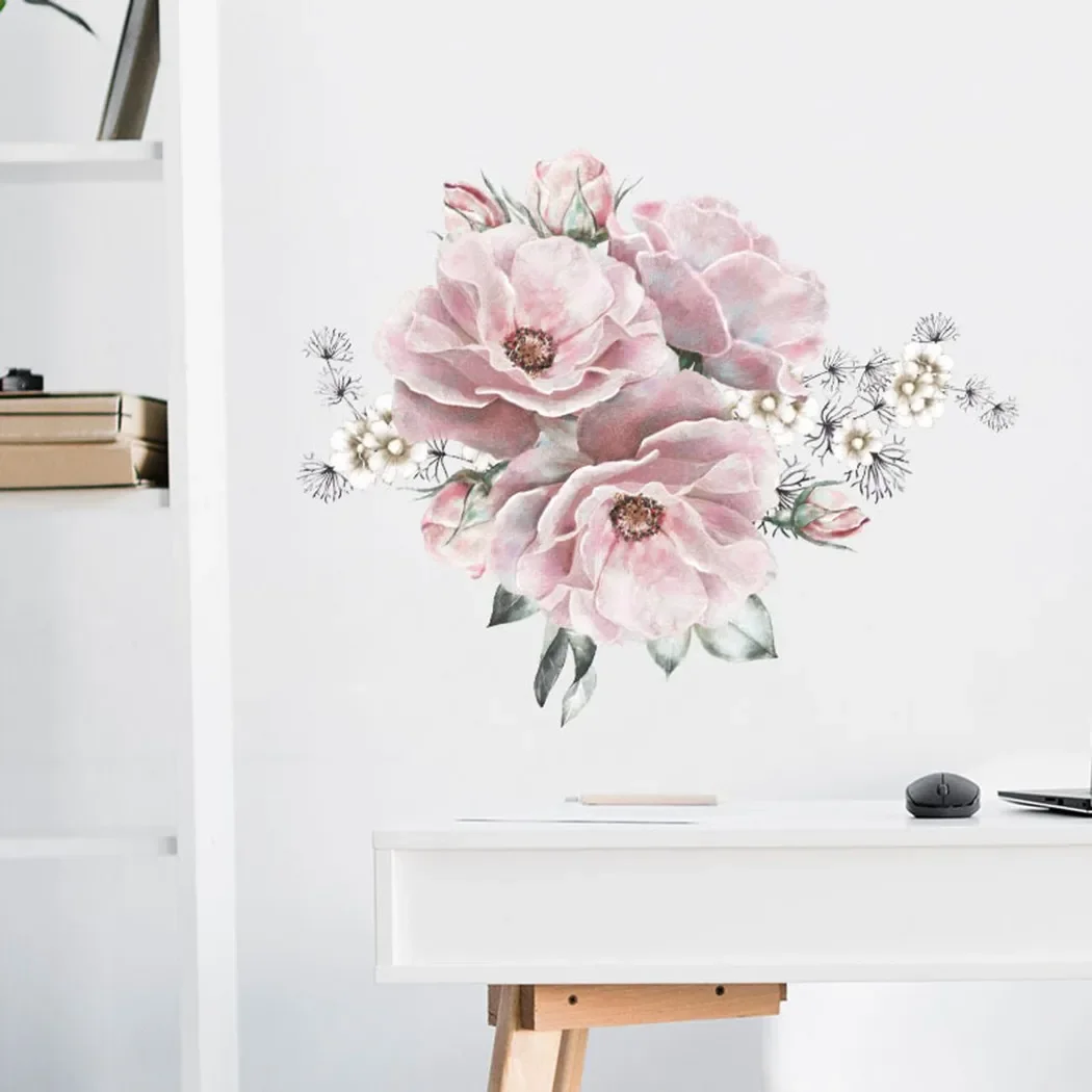 Peony Rose Flowers Print Wallpaper Stickers Living Room Bedroom Hotel Room Decoration DIY Vinyl Wall Decal Baby Nursery Decor wall stickers wall sticker