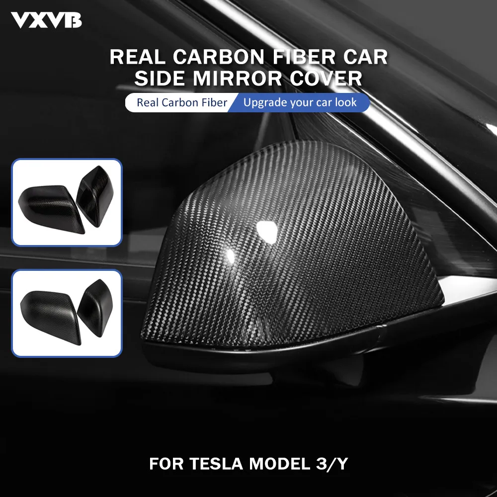 

Car Paste Side Door Mirror Cover Real Carbon Fiber For Tesla Model 3 Model Y 2021-2023 Auto Exterior Accessories Rearview Cover